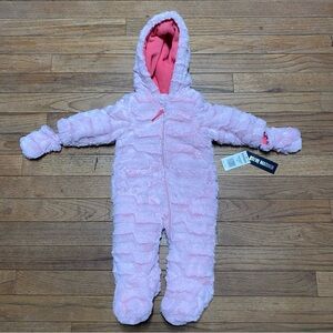 Baby Girls 3-6 Months Faux Fur Winter Snow Suit Mittens Steve Madden Sherpa Pink